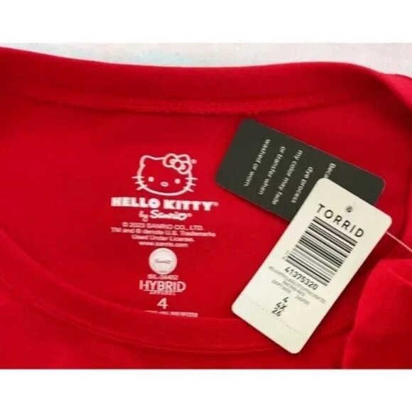 Hello Kitty +4 Red Crew Neck Head Shot Graphic Cotton Blend Short Sleeve T-Shirt - Picture 6 of 6